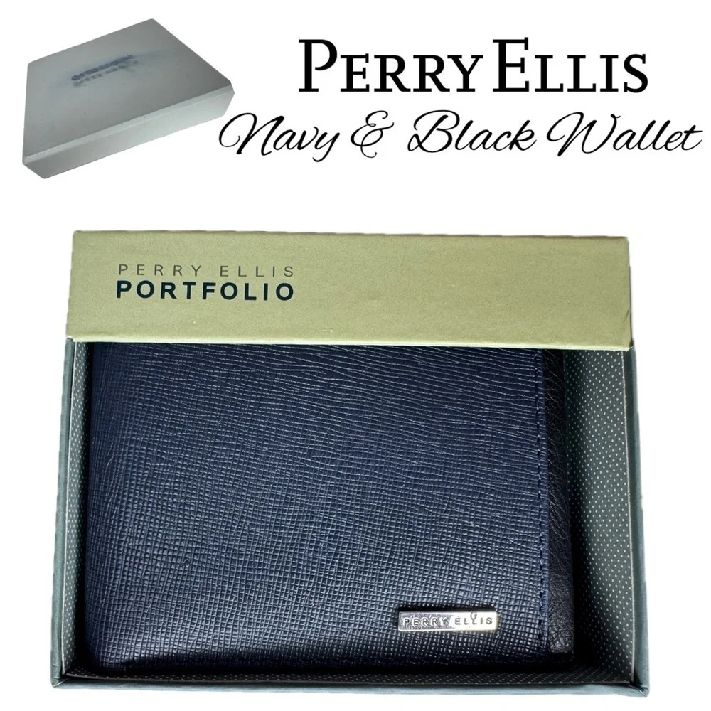 Perry Ellis Midnight Navy & Black Trimmed Men’s Wallet